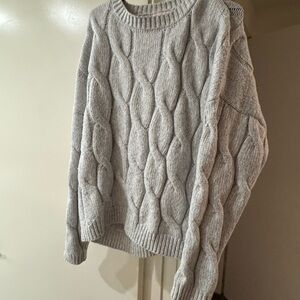 Pink Lily Light Gray Cable Knit Sweater